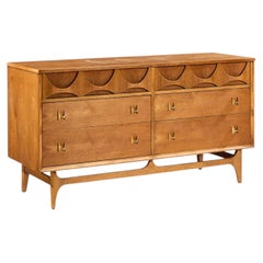 Broyhill Brasilia Mid Century Walnut and Brass 6 Drawer Dresser