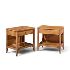 Broyhill Brasilia Mid Century Walnut and Brass Nightstands - Pair