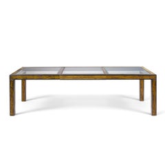 Bernhard Rohne for Mastercraft Lacquered Etched Brass Dining Table with 1 Leaf