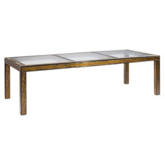 Bernhard Rohne for Mastercraft Lacquered Etched Brass Dining Table with 1 Leaf