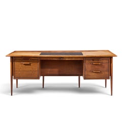 Alma Castilian Mid Century Walnut and Leather Executive Desk