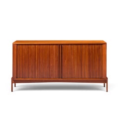 Dux Style Mid Century Walnut Tambour Door Credenza