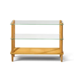 Gilbert Rohde Style Mid Century Glass and Walnut Console Table