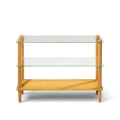 Gilbert Rohde Style Mid Century Glass and Walnut Console Table