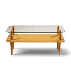 Gilbert Rhode Style Mid Century Walnut and Glass Coffee Table