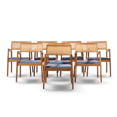Chaises de salle à manger Jens Risom modèle C-140 « Mid Century Playboy » en noyer et rotin – Lot de 8