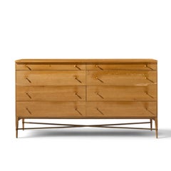 Paul McCobb for Calvin Mid Century Mahogany and Brass X Base Lowboy Dresser