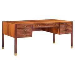 Ole Wanscher for AJ Iversen Mid Century Danish Rosewood and Brass Desk