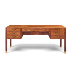 Ole Wanscher for AJ Iversen Mid Century Danish Rosewood and Brass Desk