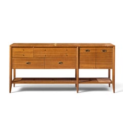 John Keal for Brown Saltman Style Mid Century Mahogany and Cane Console Credenza