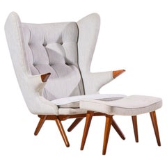 Svend Skipper Model 91 Mid Century Papa Bear Wingback Lounge Chair with Ottoman