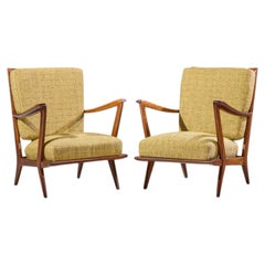 Gio Ponti for Cassina Model 516 Mid Century Walnut Lounge Chairs - Pair