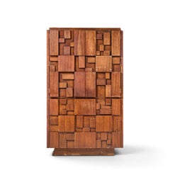 Lane Staccato Brutalist Mid Century Walnut Armoire Highboy Dresser