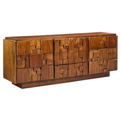 Lane Staccato Brutalist Mid Century Walnut Lowboy Dresser