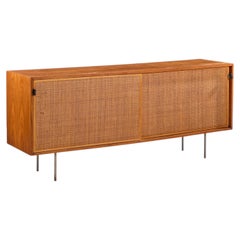 Florence Knoll for Knoll Model 116 Walnut and Cane Sliding Door Credenza