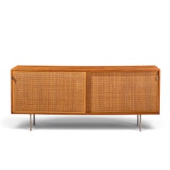 Florence Knoll for Knoll Model 116 Walnut and Cane Sliding Door Credenza