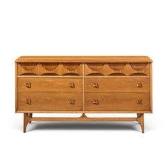 Broyhill Brasilia Mid Century Walnut and Brass 6-Drawer Lowboy Dresser