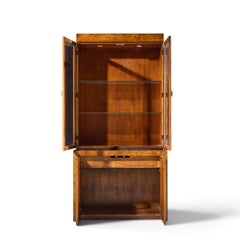 Milo Baughman Style Mid Century Burlwood and Brass Credenza with Hutch