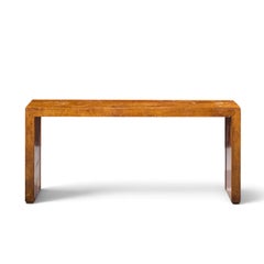 Milo Baughman Style Mid Century Burlwood Console Table