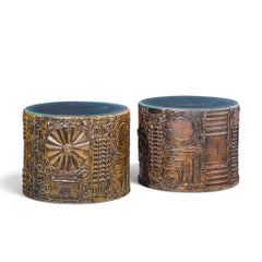 Adrian Pearsall for Craft Associates Mid Century 24" Brutalist Drum End Tables