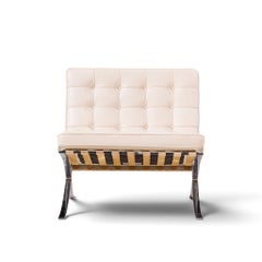 Mies van der Rohe for Knoll Mid Century Barcelona White Leather Lounge Chair