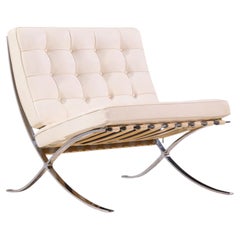 Mies van der Rohe for Knoll Mid Century Barcelona White Leather Lounge Chair