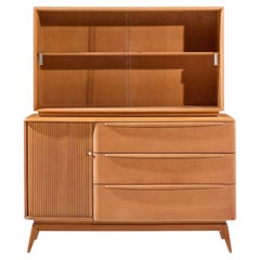 Heywood Wakefield Mid Century Champagne Tambour Door Sideboard Credenza - Hutch