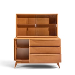 Heywood Wakefield Mid Century Champagne Tambour Door Sideboard Credenza - Hutch