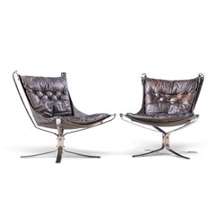 Sigurd Ressell for Vatne Møbler Mid Century Chrome Falcon Lounge Chairs - Pair