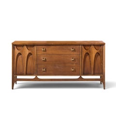 Broyhill Brasilia Mid Century Walnut and Brass Credenza