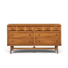 Broyhill Brasilia Mid Century Walnut and Brass 6 Drawer Dresser