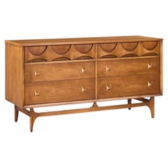 Broyhill Brasilia Mid Century Walnut and Brass 6 Drawer Dresser