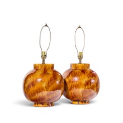 Mid Century Orange Drip Glaze Table Lamp - Pair