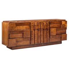 Lane Staccato Mid Century Walnut Brutalist Lowboy Dresser