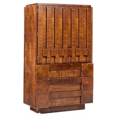 Lane Staccato Brutalist Mid Century Walnut Armoire Highboy Dresser