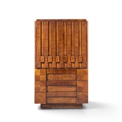 Lane Staccato Brutalist Mid Century Walnut Armoire Highboy Dresser