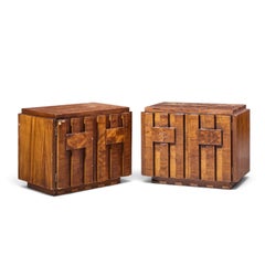 Lane Staccato Brutalist Mid Century Walnut Nightstands - Pair