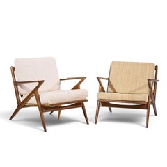 Poul Jensen for Selig Mid Century Walnut Z Lounge Chairs - Pair