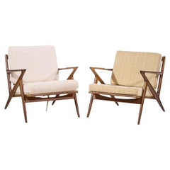 Poul Jensen for Selig Mid Century Walnut Z Lounge Chairs - Pair