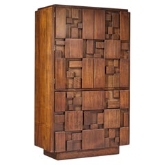 Lane Staccato Brutalist Mid Century Walnut Armoire Highboy Dresser