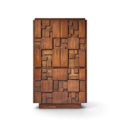 Lane Staccato Brutalist Mid Century Walnut Armoire Highboy Dresser