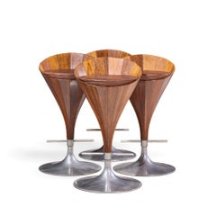 Taburetes de bar «Fountain» de estilo danés de mediados de siglo, diseñados por John Mortensen para Dyrlund: juego de 4