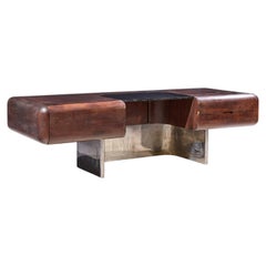 A&M. Harty for Stow & Davis Mid Century Bureau de direction en noyer, chrome et verre