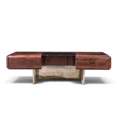 A&M. Harty for Stow & Davis Mid Century Bureau de direction en noyer, chrome et verre