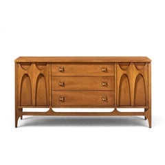 Broyhill Brasilia Mid Century Walnut and Brass Credenza