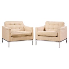 Florence Knoll Mid Century Relaxed Cube Club Lounge Chairs - Pair