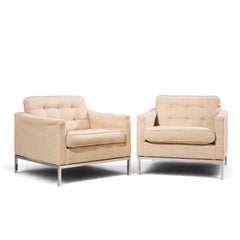 Florence Knoll Mid Century Relaxed Cube Club Lounge Chairs - Pair