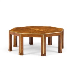 Baker Burlwood and Brass Octagonal Coffee Table