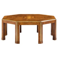 Baker Burlwood and Brass Octagonal Coffee Table