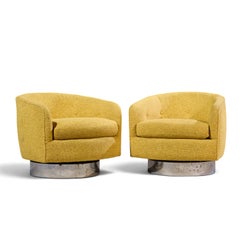 Milo Baughman for Thayer Coggin Roxy Chrome Barrel Swivel Lounge Chairs - Pair